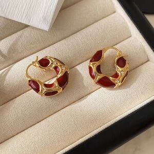 Elegant Gold and Red Hoop Earrings 💫